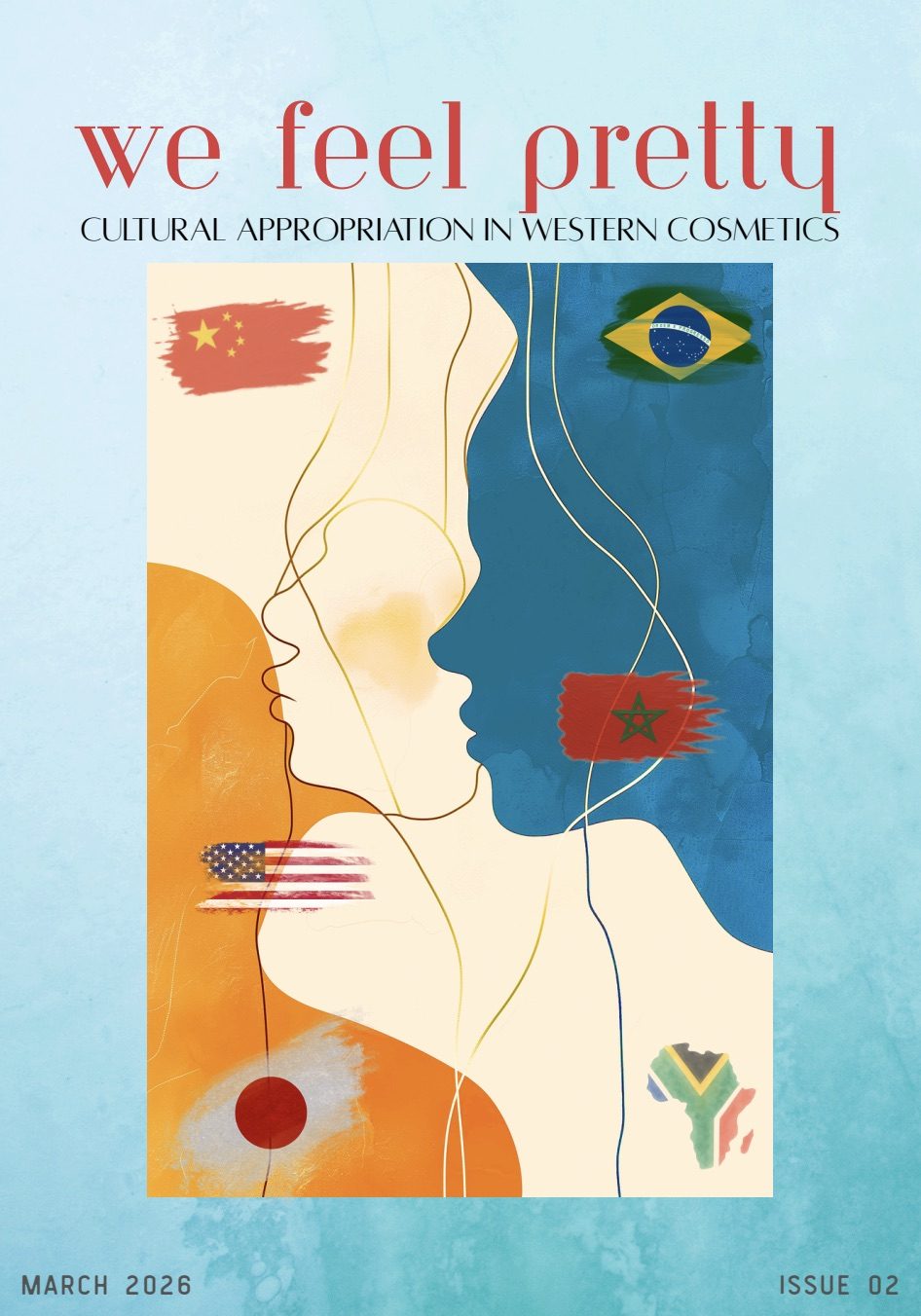 We Feel Pretty zine cover, illustrated silhouettes with flags